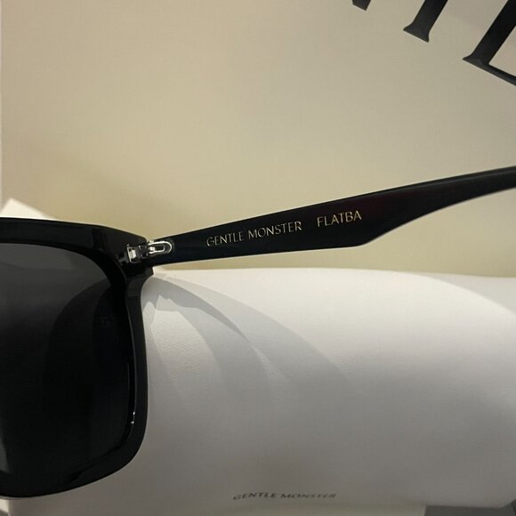 Gentle Monster Black Oversized Sunglasses Gold Logo Statement Chic